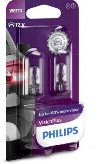 Автолампа VisionPlus W5W W2,1x9,5d 6 W прозрачная philips 12040VPB2 (фото 1)