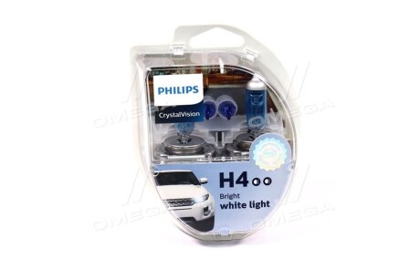 Лампа розжарювання H4 12V 60/55W P43t-38 Cristal Vision + 2x W5W 4300K philips 12342CVSМ