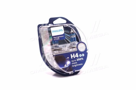 Лампа розжарювання H4 RacingVision GT200 +200 12V 60/55W P43t-38 (комплект) philips 12342RGTS2