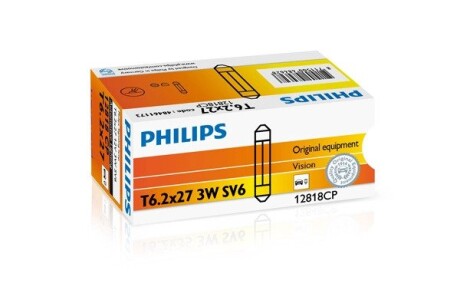 Автолампа Vision T6,2x27 SV6 3 W прозрачная philips 12818CP