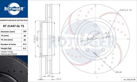 Диск тормозной передний (кратно 2) Mazda 6, CX-5 [297X52] (RT 21447-GL T5) rotinger rt21447glt5