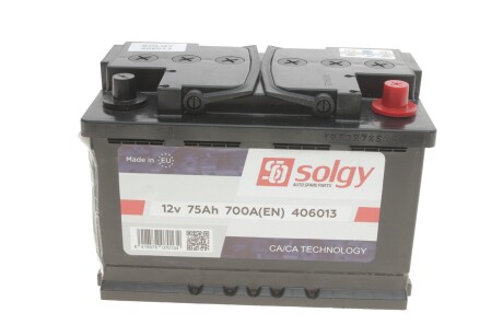 Акумуляторна батарея 75Ah/700A (278x175x190/+R) solgy 406013