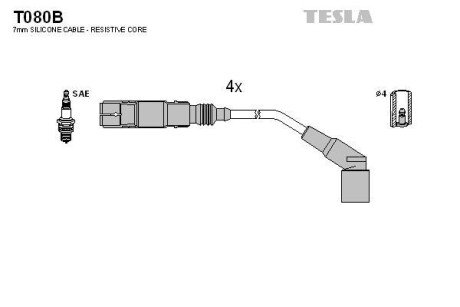 Комплект кабелiв запалювання tesla t080B