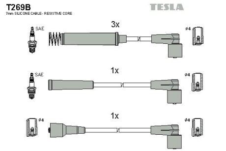 Комплект кабелів високовольтних tesla t269B