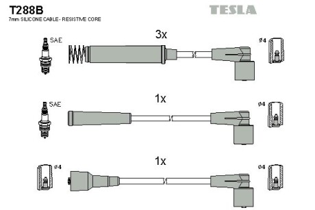 Комплект кабелей зажигания tesla t288B