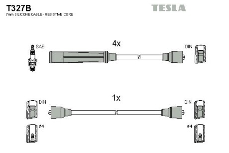 Комплект кабелей зажигания tesla t327B