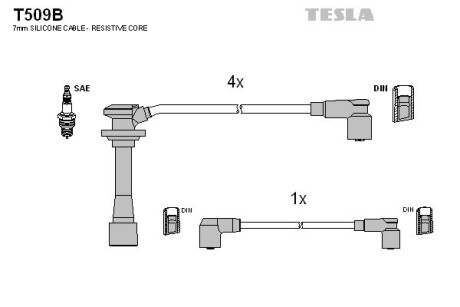 Комплект кабелів запалювання tesla t509B