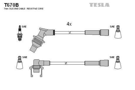 Комплект кабелей зажигания tesla t670B