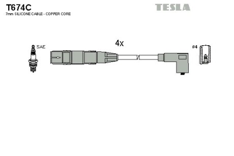 Дроти високовольтні, комплект Skoda Octavia 1.6 (97-07),Skoda Octavia combi 1.6 (98-07) BLATNA tesla t674C