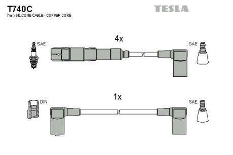 Комплект кабелей зажигания tesla t740C