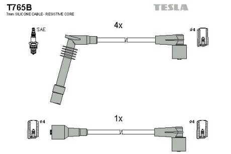 Комплект кабелів запалювання tesla t765B