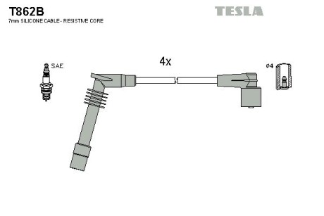 Комплект кабелей зажигания tesla t862B