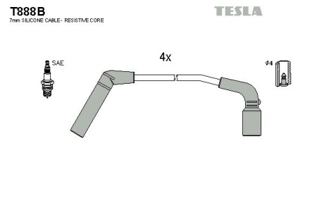 Провода свечные Матиз 1,0/Авео 1,2 (силикон) tesla t888B (фото 1)