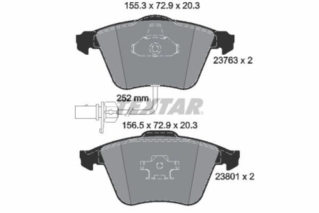 Колодки гальмівні (передні) Audi A4/A6/A8 02-11 (Ate-Teves) (з датчиками/ L=252mm) Q+ textar 2376302