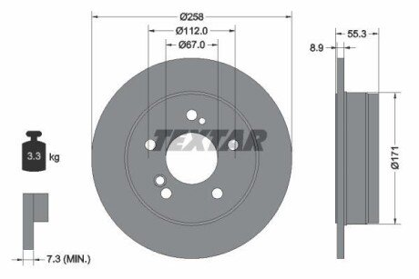 Диск гальмівний (задній) MB 190 (W201/W124) 82-97 (258x8.9) PRO textar 92032003