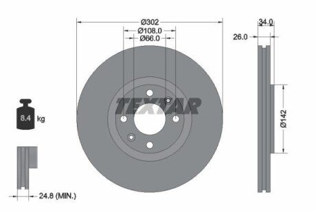 Диск гальмівний (передній) Citroen C4/ Peugeot 207/307 1.6-2.0i 04- (302x26) PRO textar 92133203