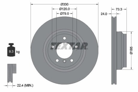 Диск тормозной (передний) BMW 1 (E81/87) /3 (E90-93) 04-13/X1 (E84) 09-15 (330x24) PRO+ textar 92137805