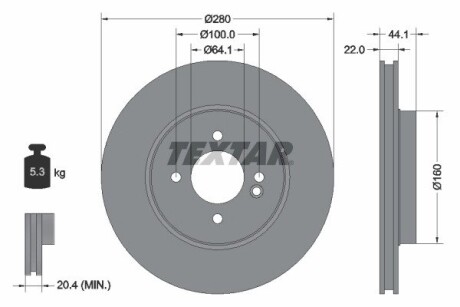 Диск тормозной (передний) MINI Cooper 2 06- (280x22) PRO+ textar 92157905