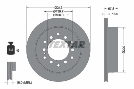 Диск тормозной (задний) Lexus GX 01-09/Toyota Land Cruiser 96-02 (312x18) PRO textar 92170103