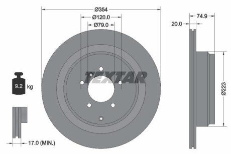 Диск гальмівний (задній) Land Rover Discovery III 04-09/Range Rover 02-12 (354x20) PRO textar 92175503