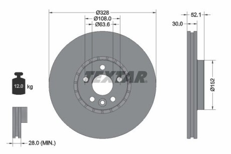 Диск тормозной (передний) Volvo XC60 08- (328x30) PRO+ textar 92196305