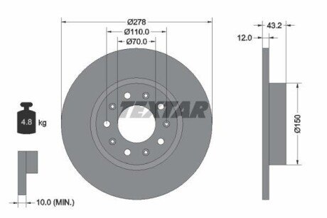 Диск гальмівний (задній) Fiat 500X/Jeep Compass/Renegade 14- (278x12) PRO textar 92221003