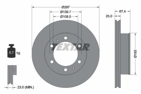 Диск гальмівний (передній) Toyota Hilux VII 05-15 (297x25) textar 92222600