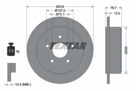 Диск гальмівний (задній) Jeep Wrangler 07- (316x12) textar 92227700