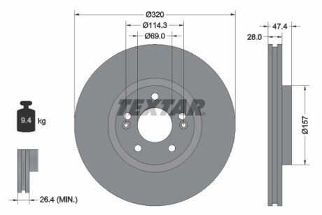 Диск гальмівний (передній) Hyundai i40/ix35 11-/Kia Ceed 12- (320x28) PRO+ textar 92237805