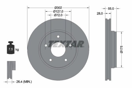 Диск гальмівний (передній) Jeep Wrangler 07- (302x28) PRO textar 92253303