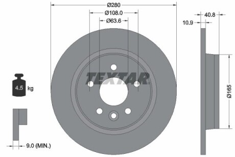 Диск гальмівний (задній) Ford C-max/Focus II/Volvo C30/C70/S40/V50 04-12/V40 12-(280x10.9) PRO textar 92255603