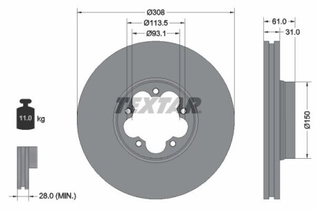 Диск гальмівний (передній) Ford Transit 13- (RWD) (308х31) PRO textar 92274303