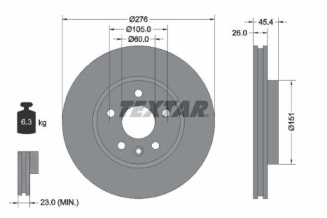 Диск тормозной (передний) Opel Astra K 15- (276x26) R15 PRO textar 92277103