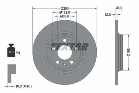 Диск гальмівний (задній) Audi A4/A5/A6/A7/Q5 11- (300x12) PRO textar 92282803