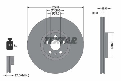 Диск гальмівний (передній) Volvo S60 III/S90 II/V60 II/ XC90 II 16- (345x30) PRO+ textar 92289805