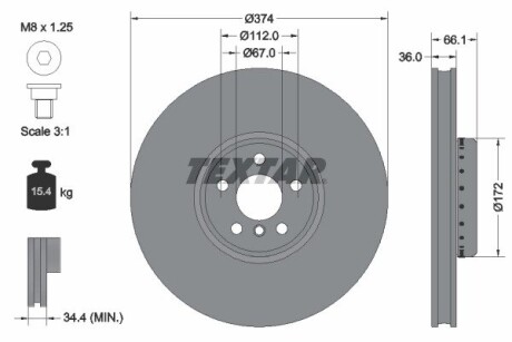 Диск тормозной (передний) BMW 3 (G20)/ 5 (G30/G31)/7 (G11,G12)/ X5 (G05)/ X6 (G06) (L) (374x36) PRO+ textar 92290325