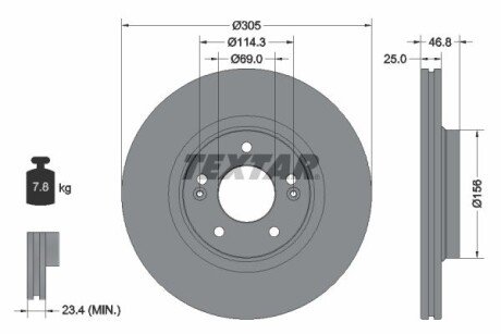 Диск гальмівний (передній) Hyundai Tucson/ I30/ Kia Ceed/Sportage 15- (305x25) (замінено на 92292205) textar 92292203