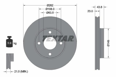 Диск тормозной (передний) Ford Fiesta VII 17-(262х21) PRO textar 92292703