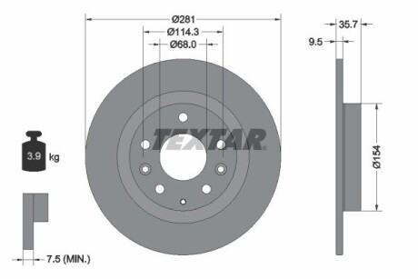 Диск тормозной (задний) Mazda CX-3 1.5 D/ 2.0 16V 15- (281x9.5) PRO textar 92293703