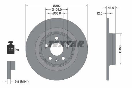 Диск гальмівний (задній) Volvo S60 III/S90 II/V60 II/ XC90 II 16- (302x43) PRO+ textar 92295105