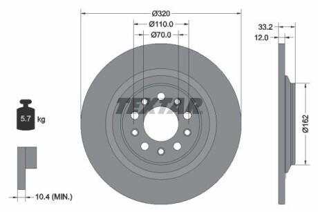 Диск гальмівний (задній) Jeep Cherokee 2.0-3.2 13- (320x12) PRO textar 92304103