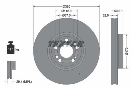 Диск гальмівний (передній) MB GLE (V167) 18- (330x32) PRO+ textar 92307105