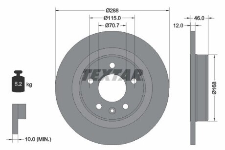 Диск тормозной (задний) Opel Insignia B 1.5-2.0CDTi 17- (288x12) PRO textar 92314603 (фото 1)