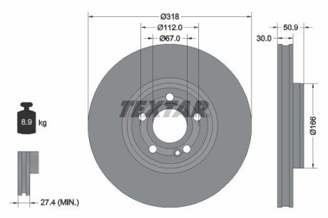 Диск гальмівний (передній) MB A-class (W177)/GLB-class (X247) 18- (318x30) PRO+ textar 92316705