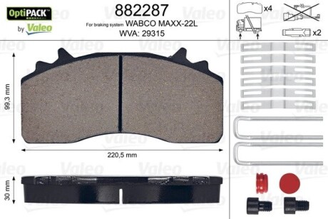 Колодки тормозные WVA 29315; 220,5x 99,3x30 valeo 882287