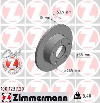 Диск тормозной zimmermann 100.1237.20