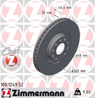 Диск тормозной zimmermann 100.1249.52