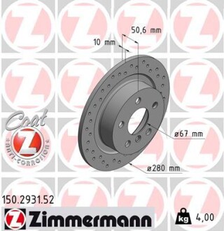 Диск тормозной задний zimmermann 150.2931.52