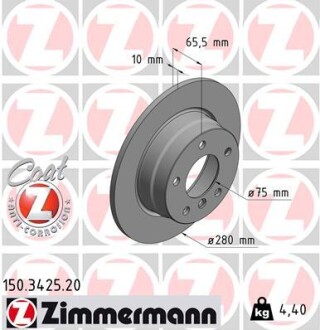 Диск тормозной (задний) BMW 1 (E87) 04-11 (280x10) (с покрытием) (полный)) zimmermann 150.3425.20