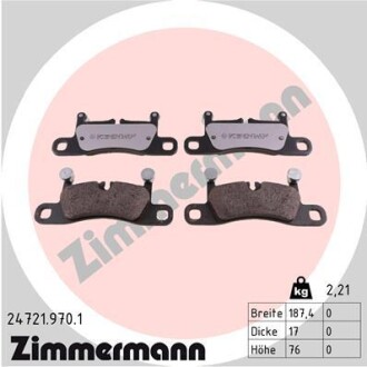 Колодки тормозные (задние) VW Touareg/Porsche Cayenne 10-(187.4x76)(Brembo)(с низким продуцированием пыли)) zimmermann 24721.970.1